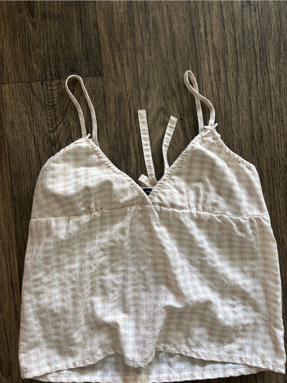 Brandy Melville Pale Pink Gingham Tie-Front Crop Top